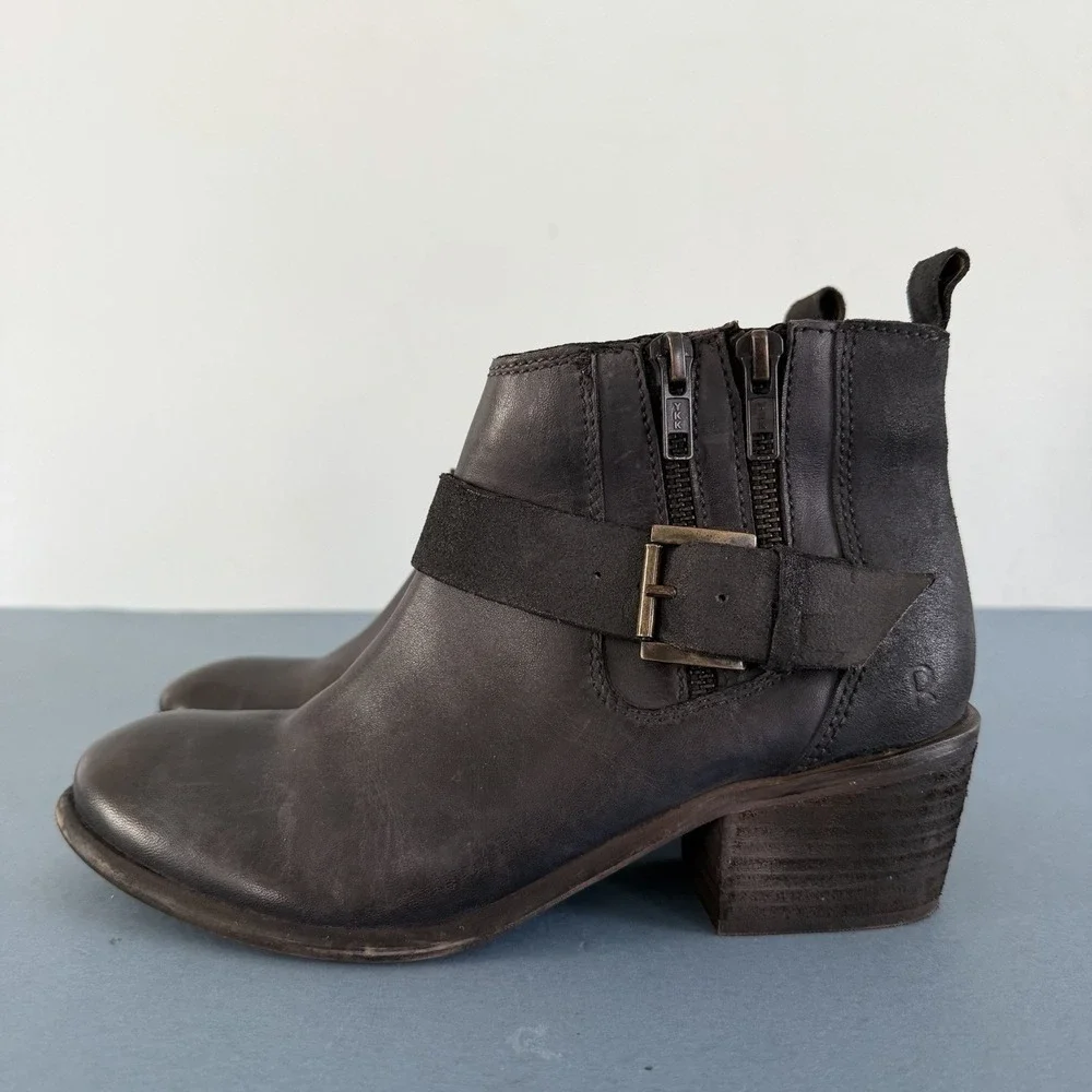 Roan by Bed Stu Liza Black Leather Buckle Western Moto Ankle Boots‎